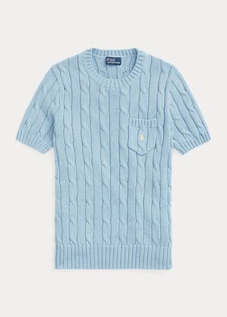 AZURE Dámské bavlněné svetry s krátkým rukávem Ralph Lauren kabelovým úpletem