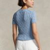 AZURE Dámské bavlněné svetry s krátkým rukávem Ralph Lauren kabelovým úpletem AZURE Dámské bavlněné svetry s krátkým rukávem Ralph Lauren kabelovým úpletem