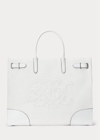 Bílé/bílé dámské velké plátěné kabelky Devyn s očkem Ralph Lauren