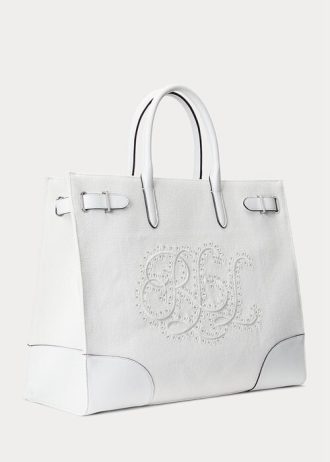 Bílé/bílé dámské velké plátěné kabelky Devyn s očkem Ralph Lauren