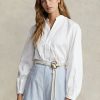 Bílé dámské bavlněné košile s rukávy Ralph Lauren Boxy Fit Bílé dámské bavlněné košile s rukávy Ralph Lauren Boxy Fit