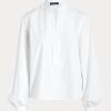Bílé dámské bavlněné košile s rukávy Ralph Lauren Boxy Fit Bílé dámské bavlněné košile s rukávy Ralph Lauren Boxy Fit