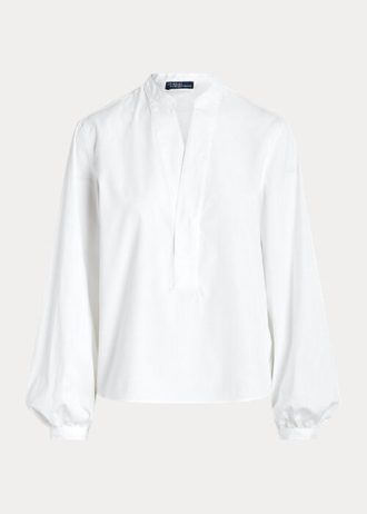 Bílé dámské bavlněné košile s rukávy Ralph Lauren Boxy Fit