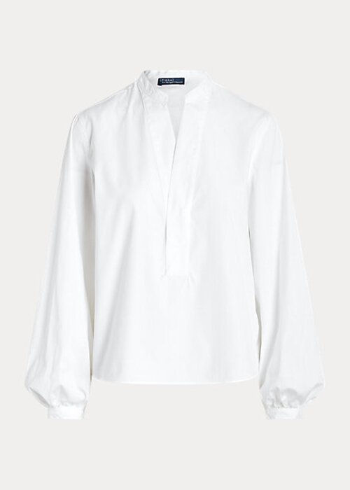 Bílé dámské bavlněné košile s rukávy Ralph Lauren Boxy Fit Bílé dámské bavlněné košile s rukávy Ralph Lauren Boxy Fit
