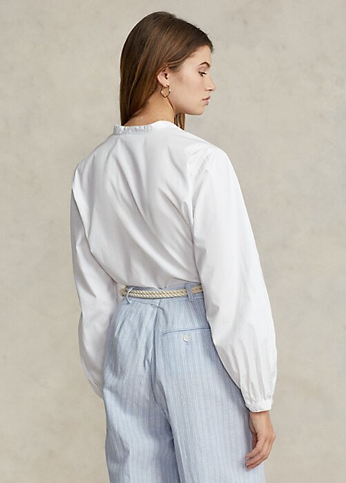 Bílé dámské bavlněné košile s rukávy Ralph Lauren Boxy Fit Bílé dámské bavlněné košile s rukávy Ralph Lauren Boxy Fit
