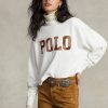 Bílé dámské bavlněné mikiny oversize mockneck s logem Ralph Lauren Bílé dámské bavlněné mikiny oversize mockneck s logem Ralph Lauren