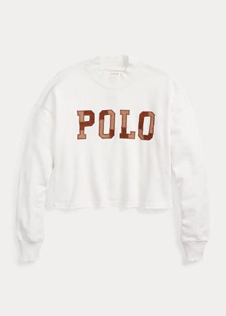 Bílé dámské bavlněné mikiny oversize mockneck s logem Ralph Lauren Bílé dámské bavlněné mikiny oversize mockneck s logem Ralph Lauren