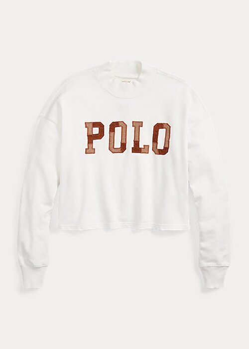 Bílé dámské bavlněné mikiny oversize mockneck s logem Ralph Lauren Bílé dámské bavlněné mikiny oversize mockneck s logem Ralph Lauren