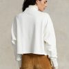 Bílé dámské bavlněné mikiny oversize mockneck s logem Ralph Lauren Bílé dámské bavlněné mikiny oversize mockneck s logem Ralph Lauren