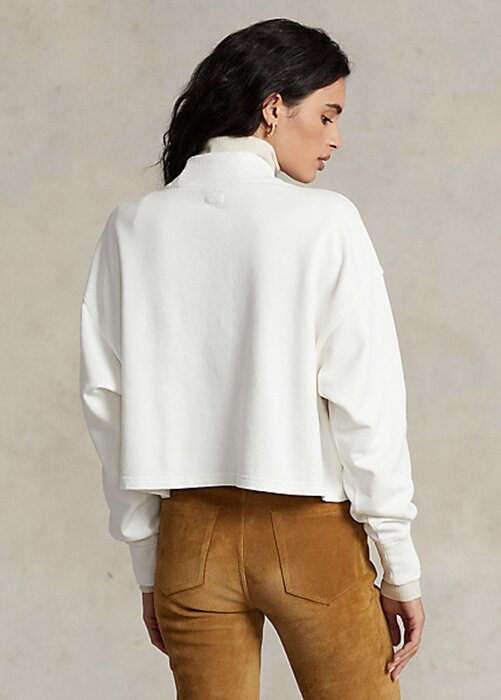 Bílé dámské bavlněné mikiny oversize mockneck s logem Ralph Lauren Bílé dámské bavlněné mikiny oversize mockneck s logem Ralph Lauren