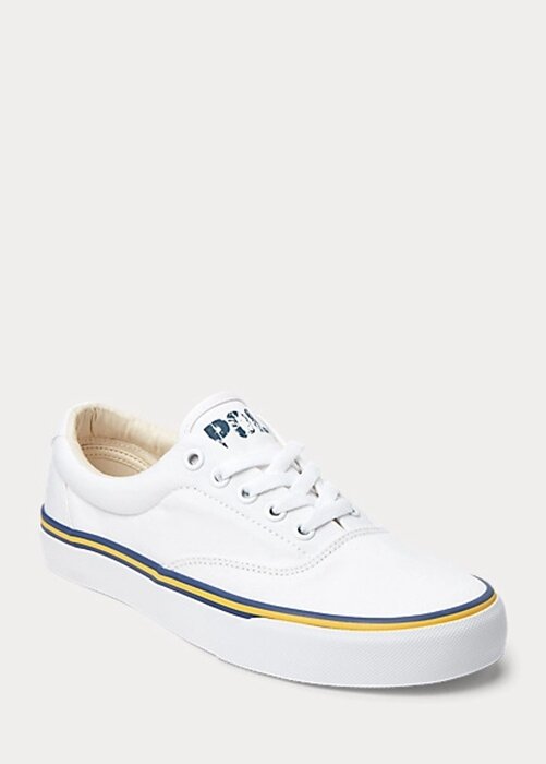 Bílé dámské bavlněné plátěné tenisky Ralph Lauren Logo Bílé dámské bavlněné plátěné tenisky Ralph Lauren Logo