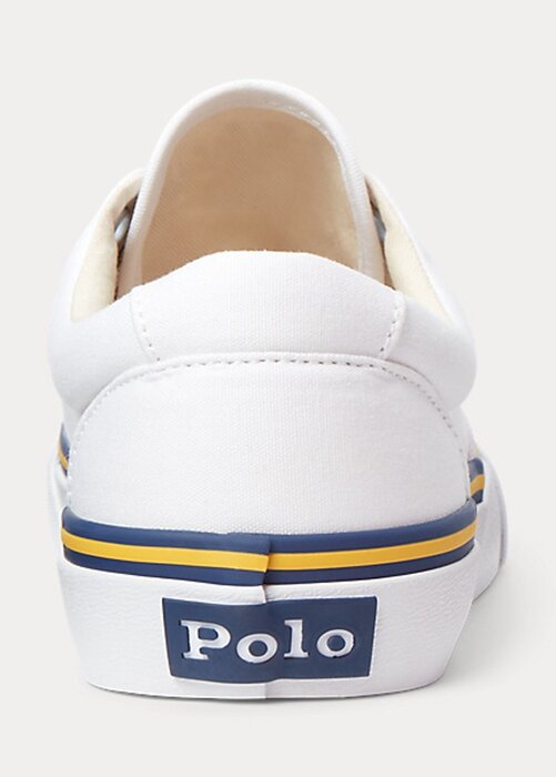 Bílé dámské bavlněné plátěné tenisky Ralph Lauren Logo Bílé dámské bavlněné plátěné tenisky Ralph Lauren Logo