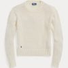 Bílé dámské bavlněné svetry Ralph Lauren s výstřihem Bílé dámské bavlněné svetry Ralph Lauren s výstřihem
