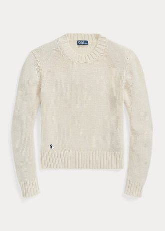 Bílé dámské bavlněné svetry Ralph Lauren s výstřihem