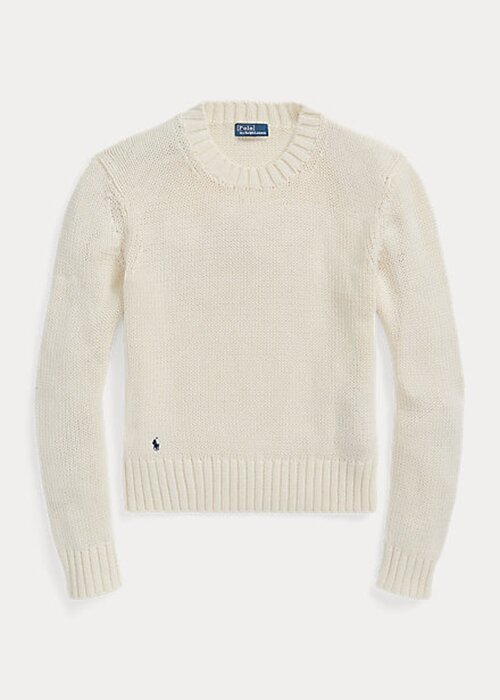 Bílé dámské bavlněné svetry Ralph Lauren s výstřihem Bílé dámské bavlněné svetry Ralph Lauren s výstřihem