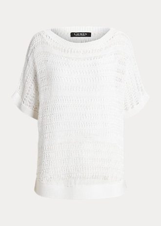 Bílé dámské bavlněné svetry s krátkým rukávem Ralph Lauren z bavlny