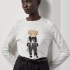 Bílé dámské bavlněné tričko s dlouhým rukávem Ralph Lauren Cinema Polo Bear