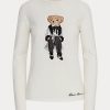 Bílé dámské bavlněné tričko s dlouhým rukávem Ralph Lauren Cinema Polo Bear