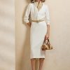 Bílé dámské denní šaty Ralph Lauren Knowles Silk Shantung Bílé dámské denní šaty Ralph Lauren Knowles Silk Shantung