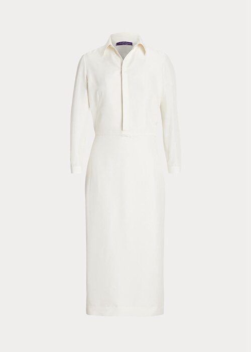 Bílé dámské denní šaty Ralph Lauren Knowles Silk Shantung Bílé dámské denní šaty Ralph Lauren Knowles Silk Shantung