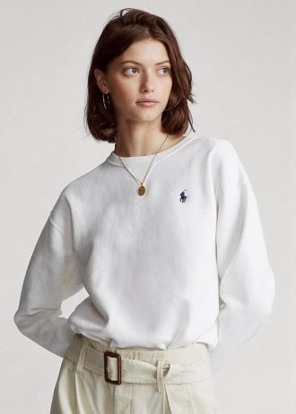 Bílé dámské fleecové svetrové mikiny Ralph Lauren Bílé dámské fleecové svetrové mikiny Ralph Lauren