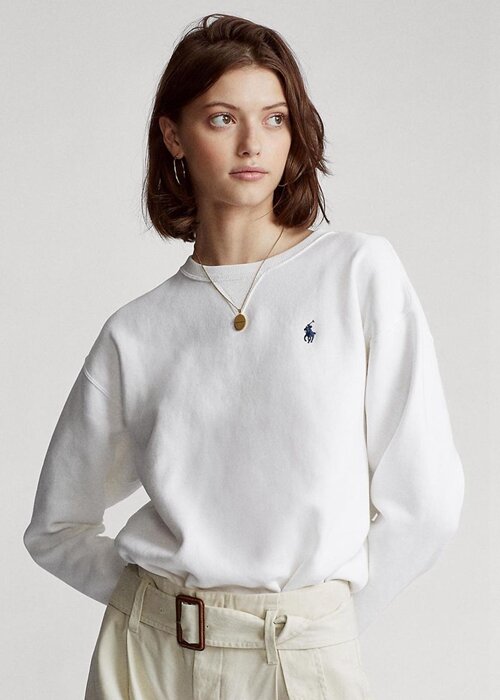 Bílé dámské fleecové svetrové mikiny Ralph Lauren Bílé dámské fleecové svetrové mikiny Ralph Lauren