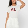 Bílé dámské grafické topy Ralph Lauren s kulatým výstřihem