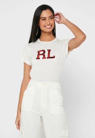 Bílé dámské grafické topy Ralph Lauren s kulatým výstřihem