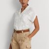 Bílé dámské halenky s krátkým rukávem Ralph Lauren Eyelet Voile