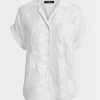 Bílé dámské halenky s krátkým rukávem Ralph Lauren Eyelet Voile