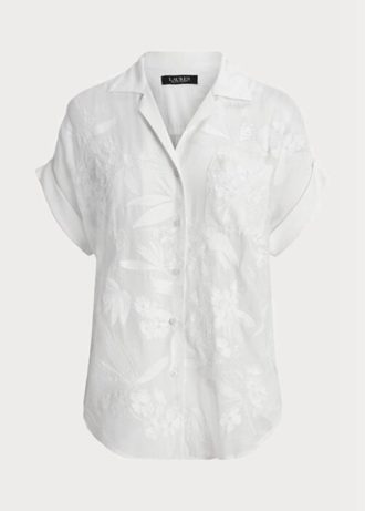 Bílé dámské halenky s krátkým rukávem Ralph Lauren Eyelet Voile
