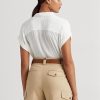 Bílé dámské halenky s krátkým rukávem Ralph Lauren Eyelet Voile
