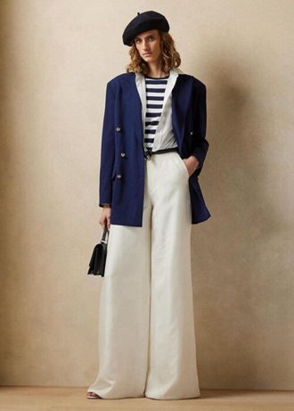 Bílé dámské široké kalhoty Ralph Lauren Elaine Silk Shantung