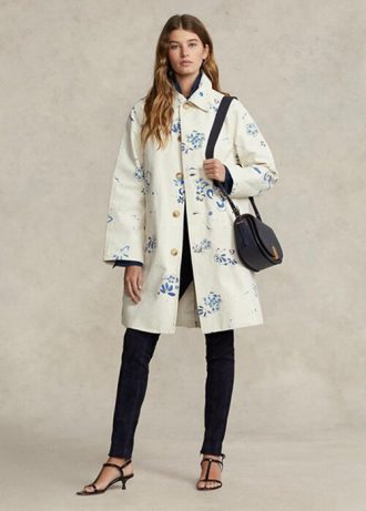 Bílé dámské kabáty Ralph Lauren s květinovým motivem