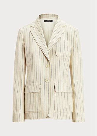 Bílé dámské keprové blejzry Ralph Lauren pruhované lněné směsi