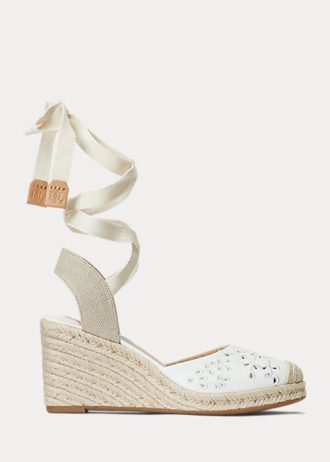 Bílé dámské kožené espadrilky Ralph Lauren Paislee Eyelet Nappa