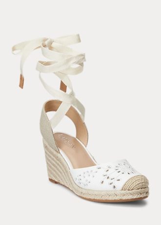 Bílé dámské kožené espadrilky Ralph Lauren Paislee Eyelet Nappa
