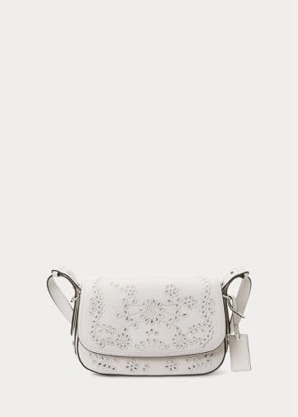 Bílé dámské kožené malé kabelky Maddy přes rameno Ralph Lauren Eyelet