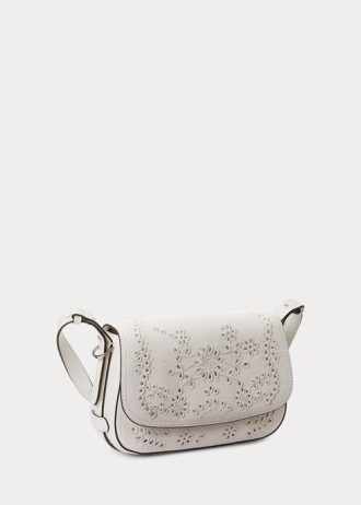Bílé dámské kožené malé kabelky Maddy přes rameno Ralph Lauren Eyelet