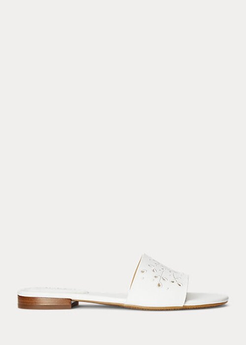 Bílé dámské kožené pantofle Ralph Lauren Andee Eyelet Bílé dámské kožené pantofle Ralph Lauren Andee Eyelet