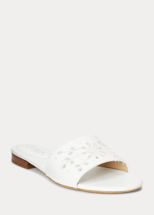 Bílé dámské kožené pantofle Ralph Lauren Andee Eyelet Bílé dámské kožené pantofle Ralph Lauren Andee Eyelet
