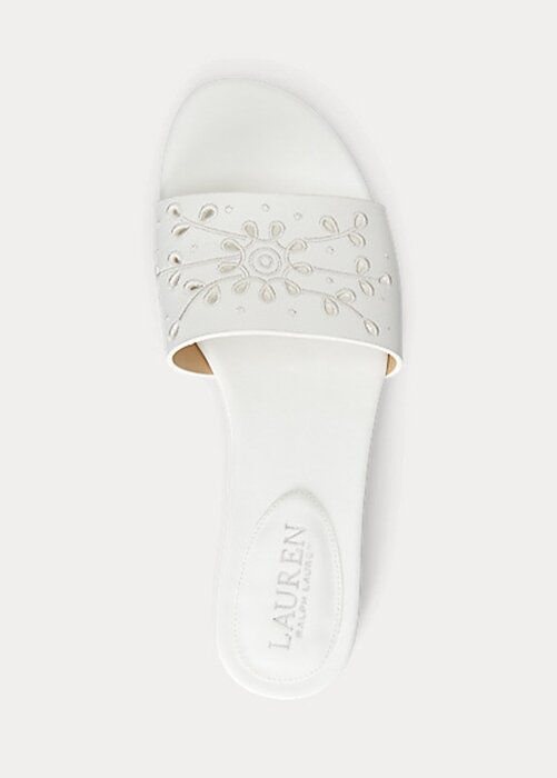 Bílé dámské kožené pantofle Ralph Lauren Andee Eyelet Bílé dámské kožené pantofle Ralph Lauren Andee Eyelet