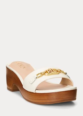 Bílé dámské kožené sandály Ralph Lauren Roxanne Nappa