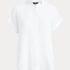 Bílé dámské lněné košile Dolman s rukávy Ralph Lauren Bílé dámské lněné košile Dolman s rukávy Ralph Lauren