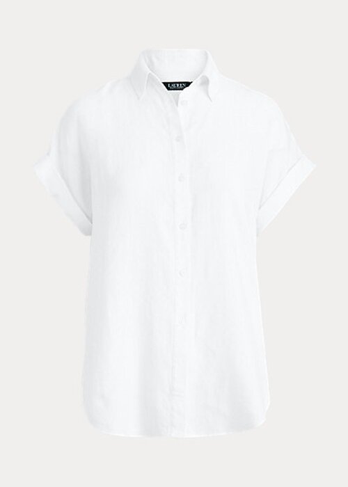 Bílé dámské lněné košile Dolman s rukávy Ralph Lauren Bílé dámské lněné košile Dolman s rukávy Ralph Lauren