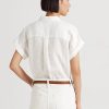 Bílé dámské lněné košile Dolman s rukávy Ralph Lauren Bílé dámské lněné košile Dolman s rukávy Ralph Lauren