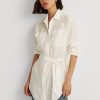 Bílé dámské lněné košile Ralph Lauren s páskem Bílé dámské lněné košile Ralph Lauren s páskem