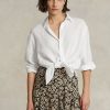 Bílé dámské lněné košile Ralph Lauren uvolněného střihu