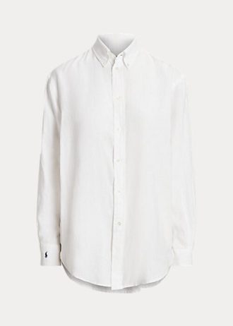 Bílé dámské lněné košile Ralph Lauren uvolněného střihu