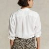 Bílé dámské lněné košile Ralph Lauren uvolněného střihu